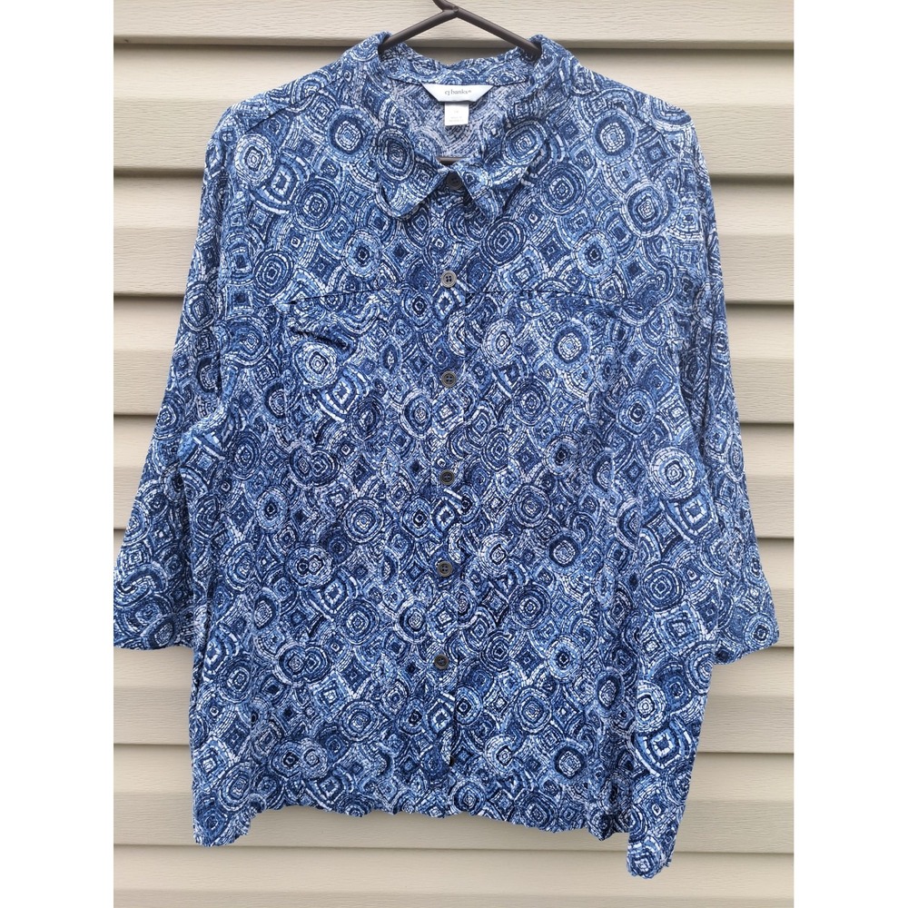 C J Banks Women's Cotton Stretch 3/4 Sleeve Button Down Shirt Blouse Top 1X